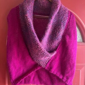 Hand knitted by me. Women’s Fuchsia Knit Shawl Collar Sweater